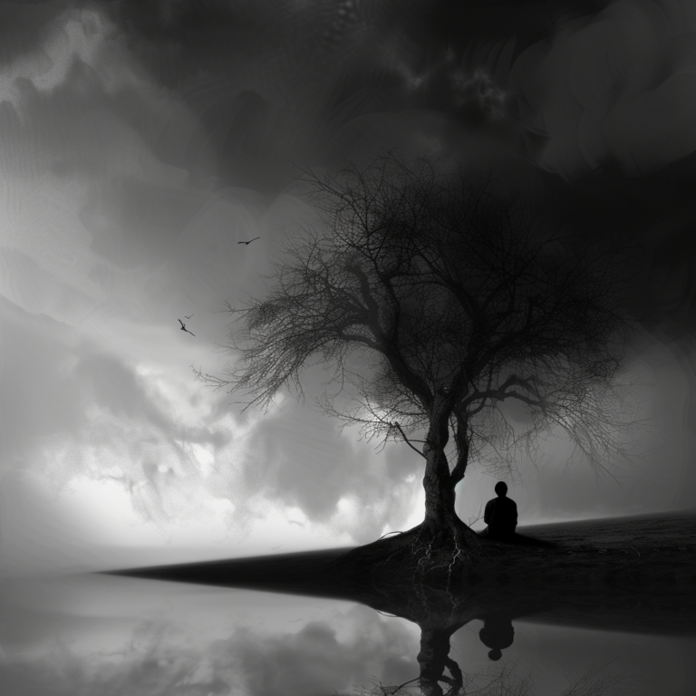lone person sitting next to a tree
