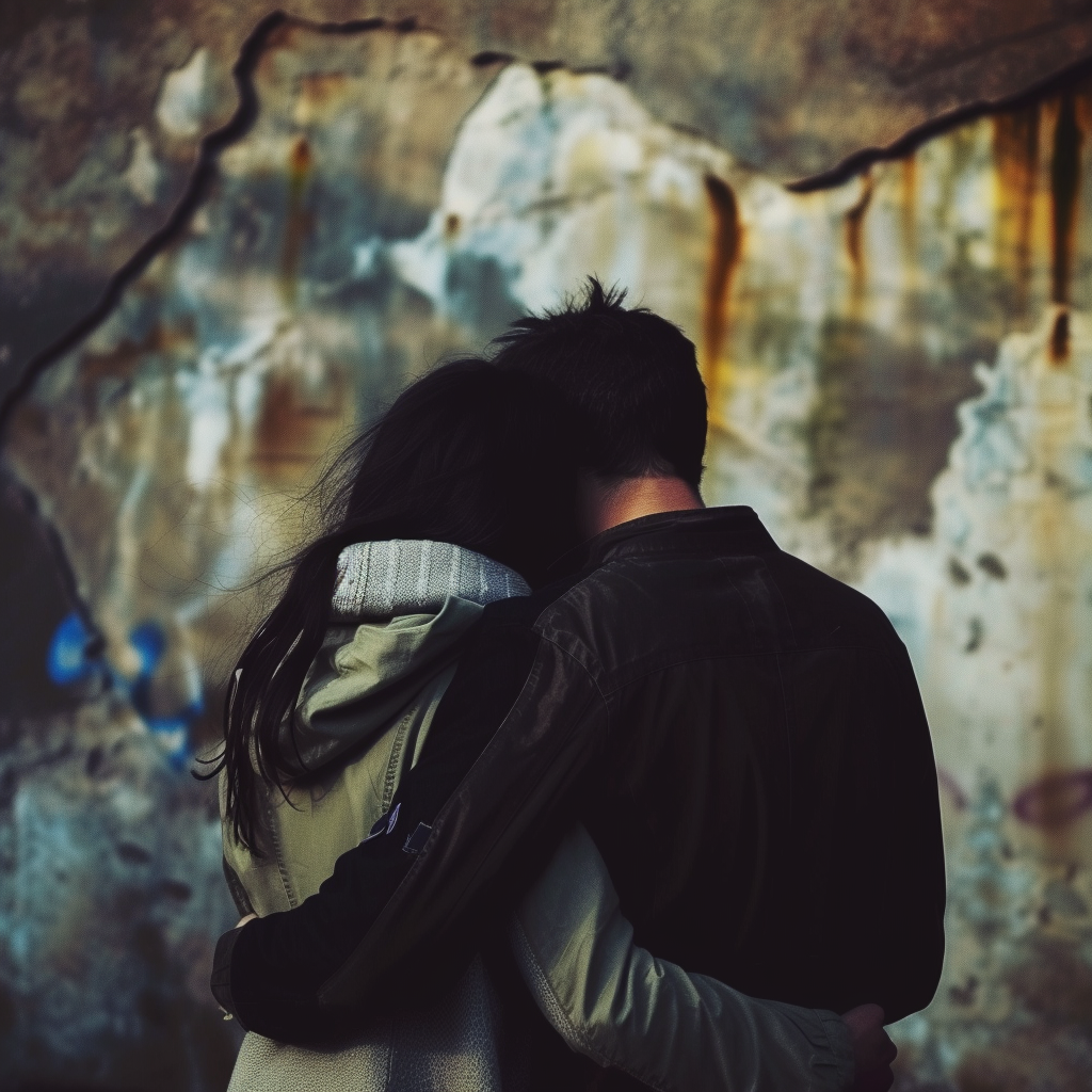 a couple holding each other.